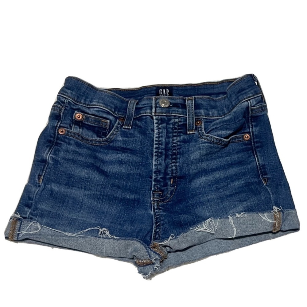 GAP stretch medium wash cut off jean shorts mis rise size 24 blue women’s
